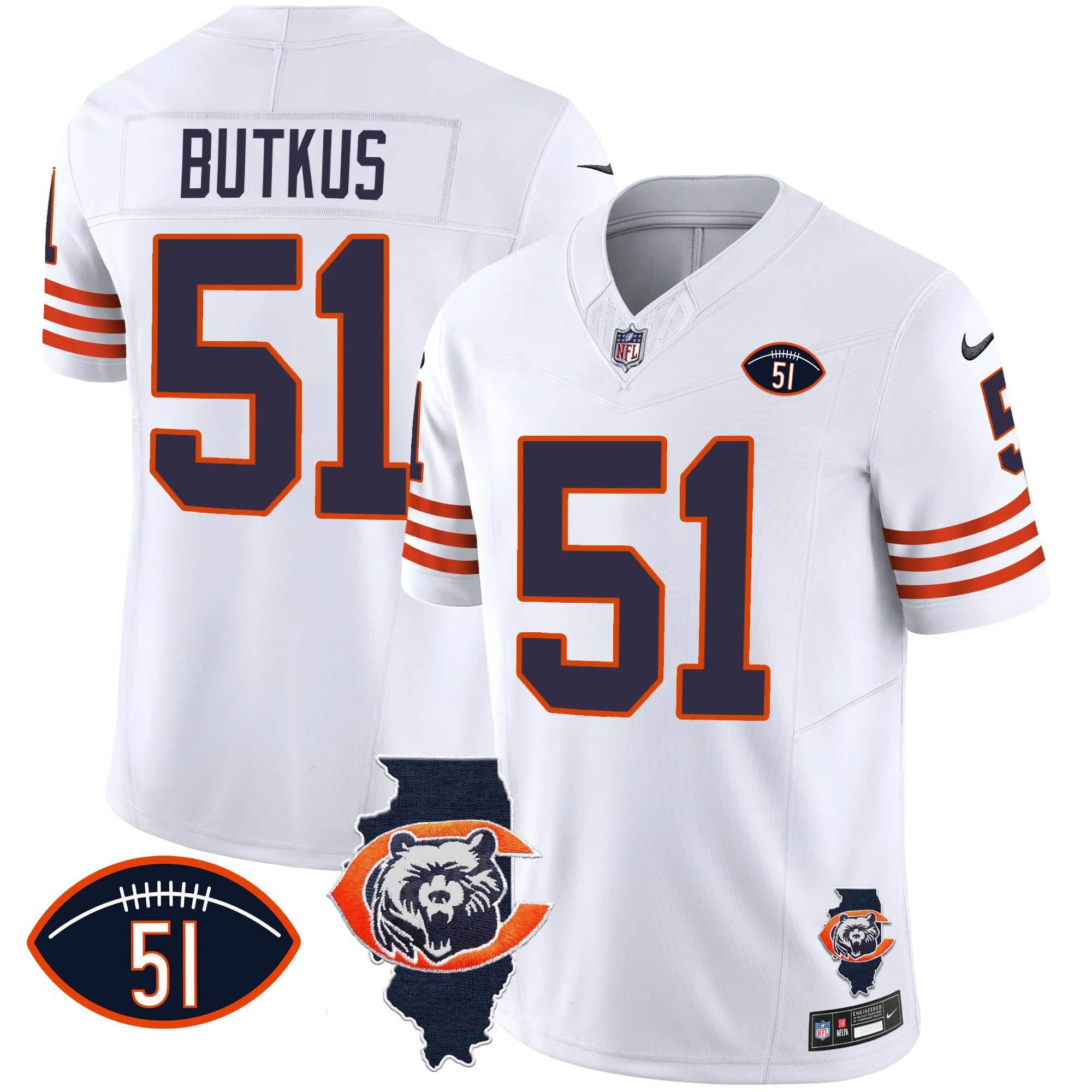 Men Chicago Bears #51 Butkus White 2024 Nike Throwback Illinois Patch Vapor NFL Jersey->indianapolis colts->NFL Jersey